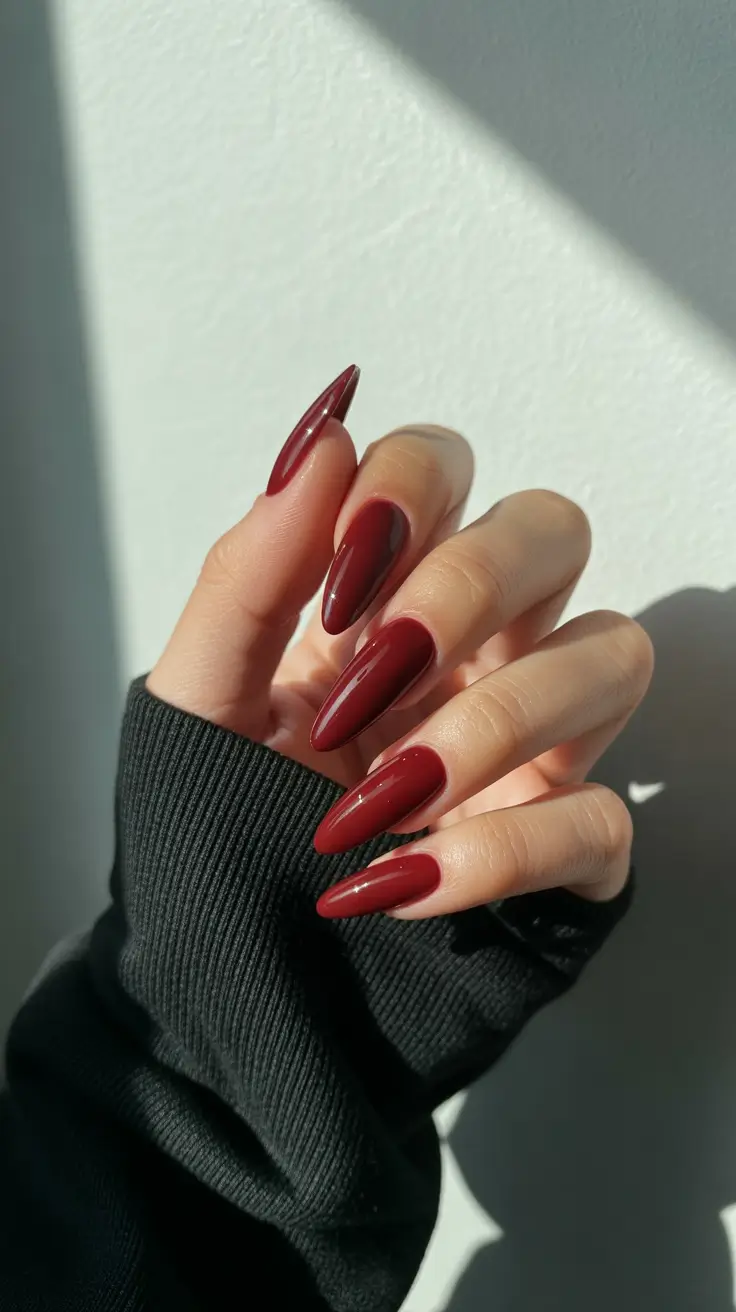 stylish almond nails 2026 Deep Cherry Almond Elegance