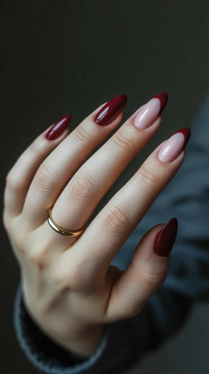 stylish almond nails 2026 Wine-Dipped Almond Sophistication