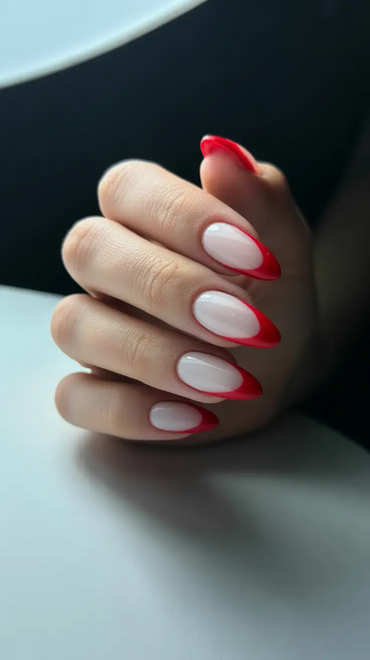 stylish almond nails 2026 Crimson Modern French Energy