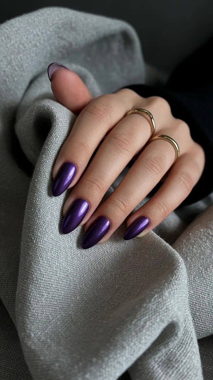 stylish almond nails 2026 Deep Amethyst Almond Glow