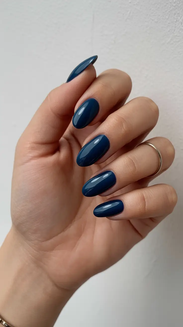 stylish almond nails 2026 Midnight Blue Sleek Almonds