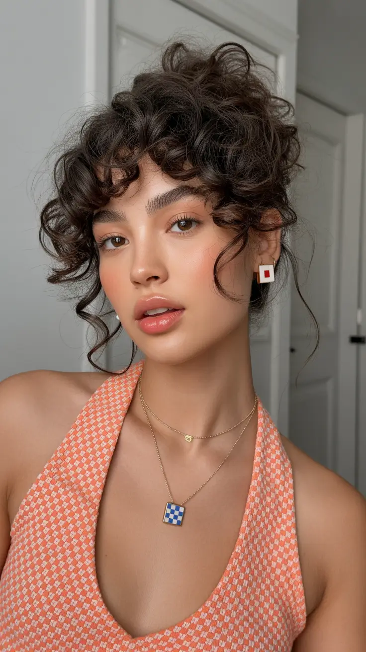 Stylish curly hairstyles 2026 Soft Curly Updo With Whimsical Fringe