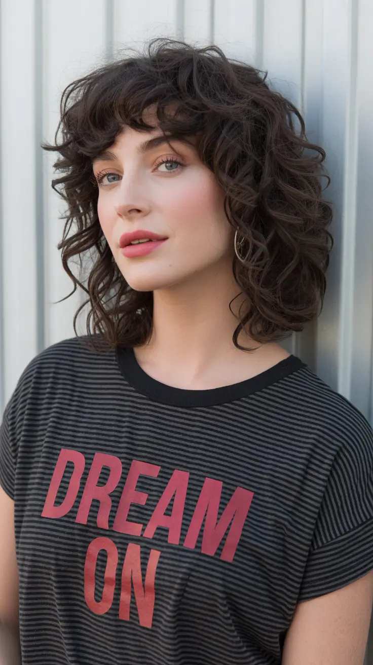 Stylish curly hairstyles 2026 Soft Textured Curly Lob With Rounded Bangs