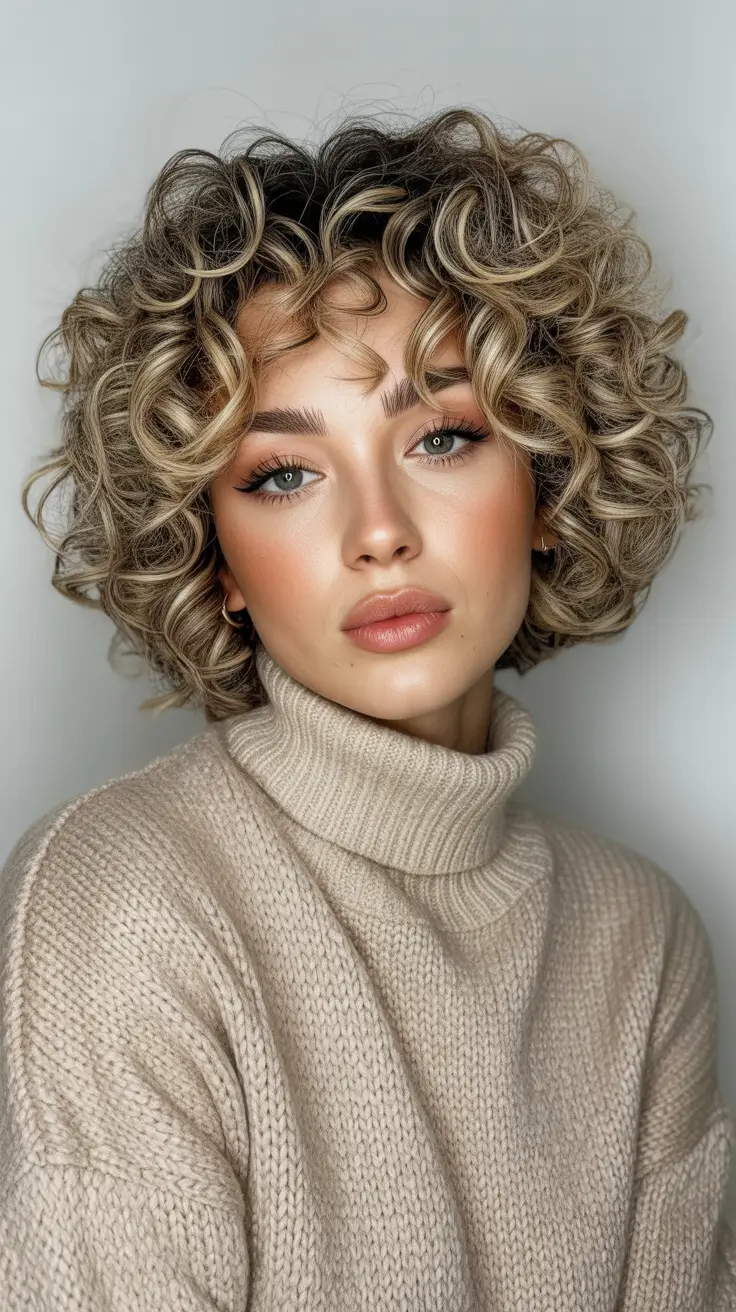 Stylish curly hairstyles 2026 Soft Honey-Highlighted Curly Bob With Volume