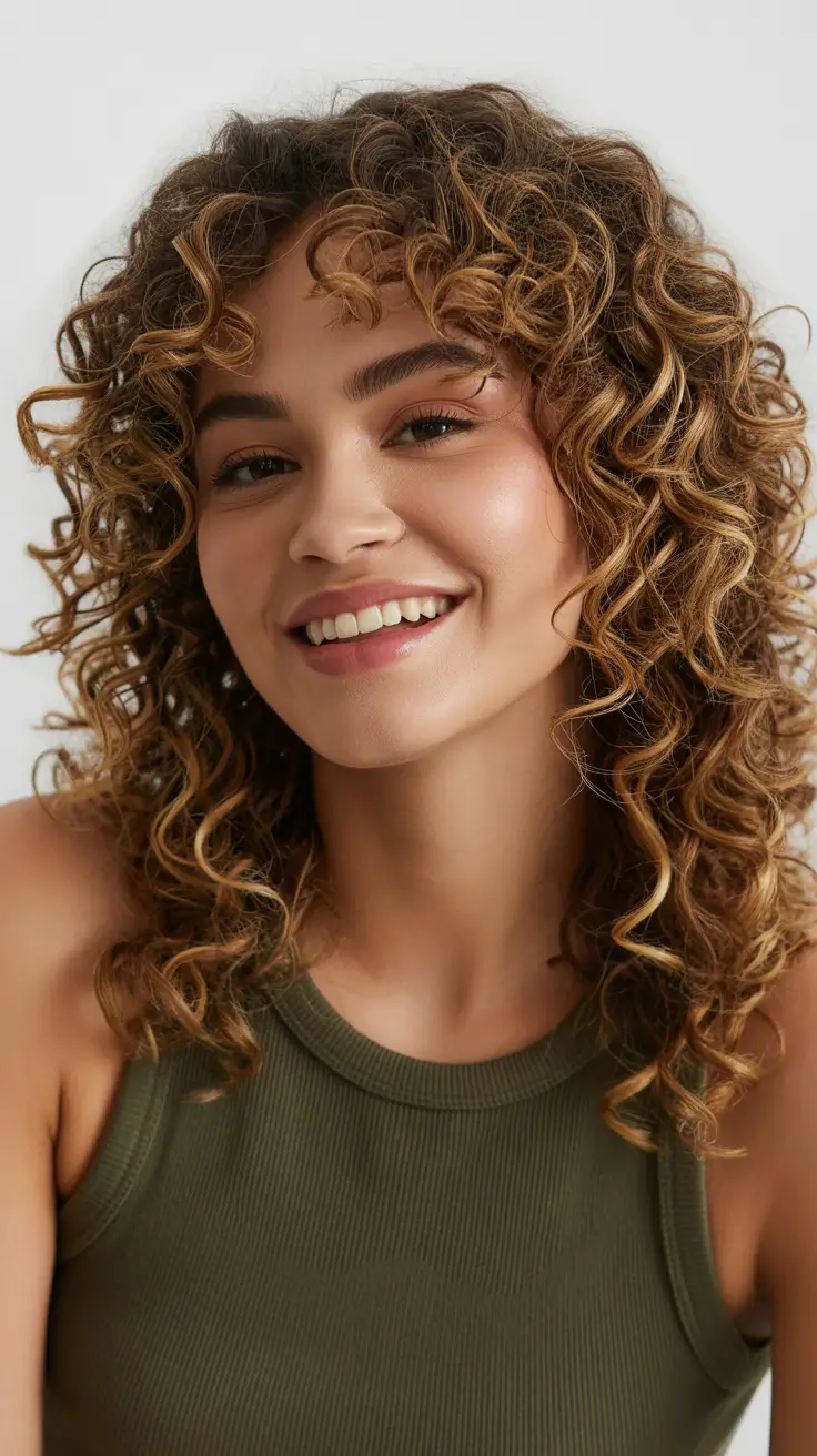 Stylish curly hairstyles 2026 Golden Spiral Curls With Light Dimension