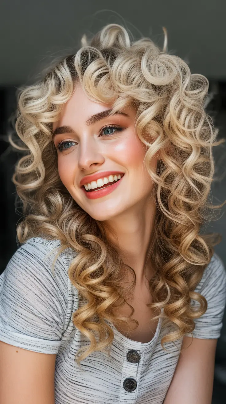 Stylish curly hairstyles 2026 Soft Blonde Barrel Curls With Vintage Glam Flair