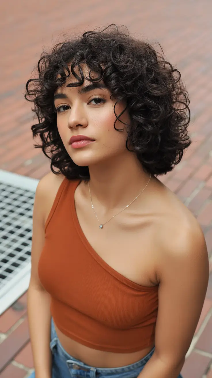 Stylish curly hairstyles 2026 Playful Rounded Bob With Voluminous Fringe