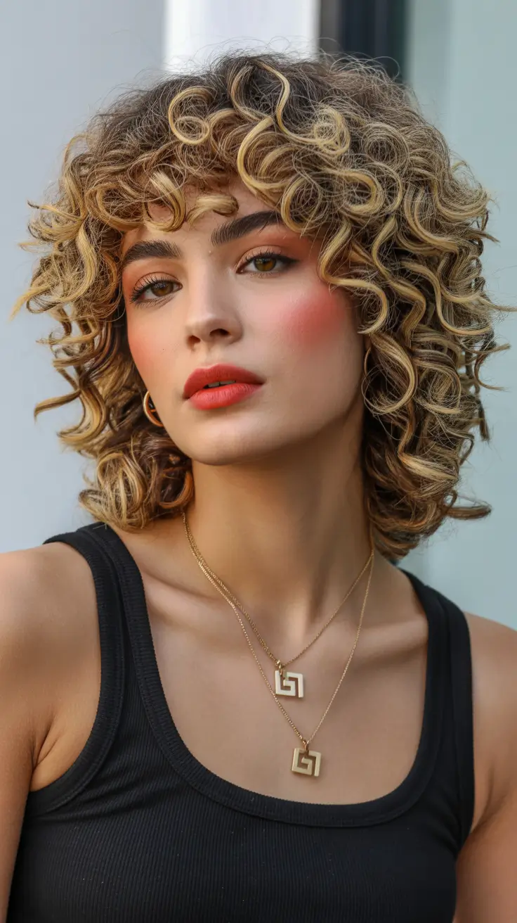 Stylish curly hairstyles 2026 Sunlit Curly Bob With Honey-Tipped Ends