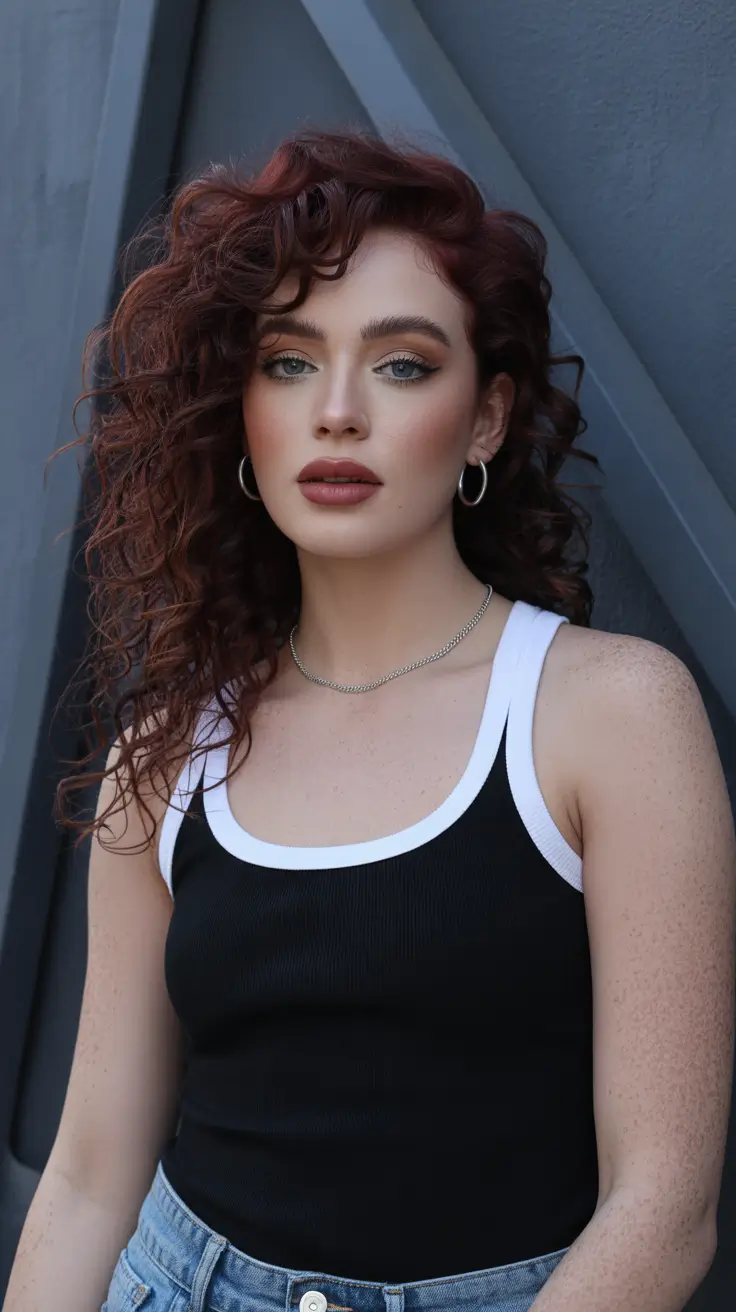 Stylish curly hairstyles 2026 Deep Auburn Curls With Sweeping Volume