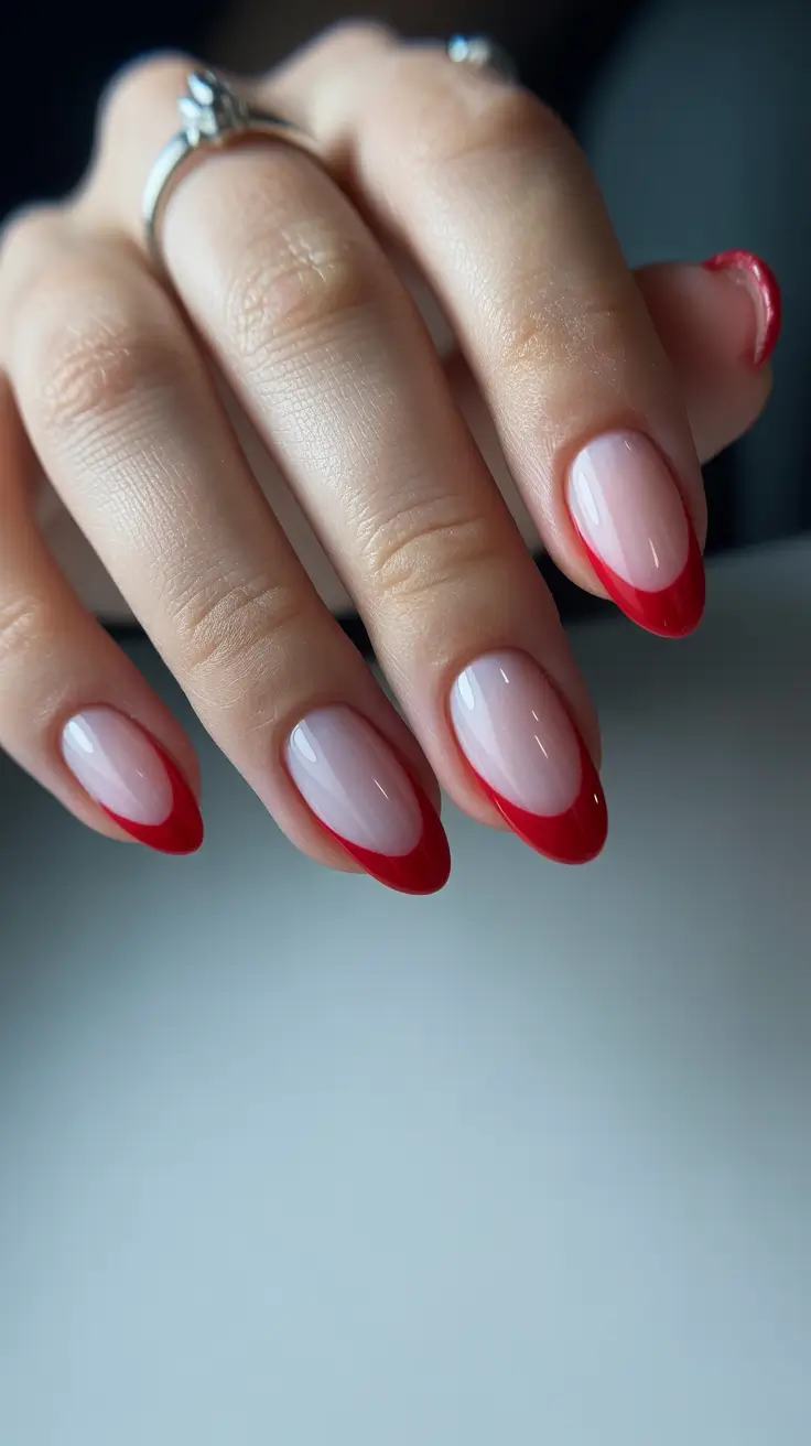 stylish French nails 2026 Bright Red Almond French With a Sleek Summer Edge
