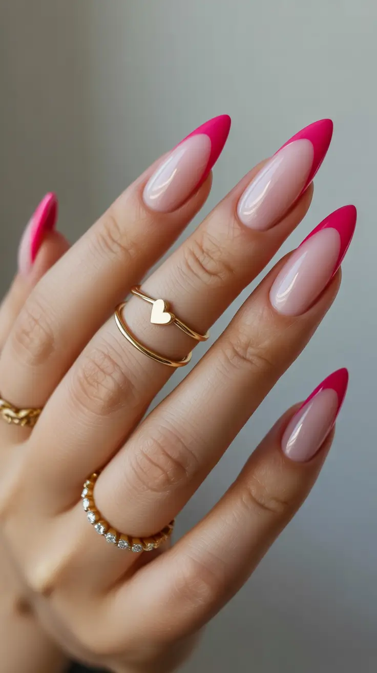 stylish French nails 2026 Electric Pink Almond French for Trendsetters