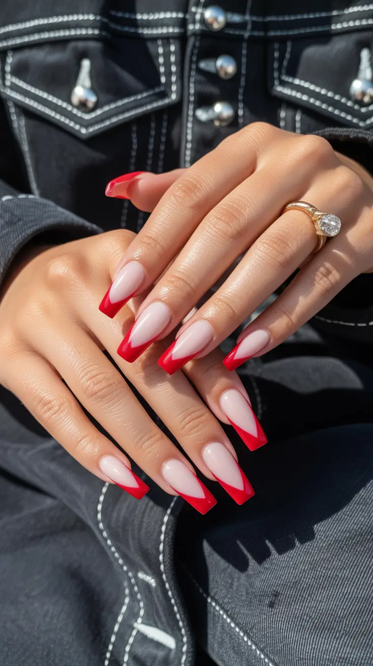 stylish French nails 2026 Red V-Cut French for a Confident 2026 Statement