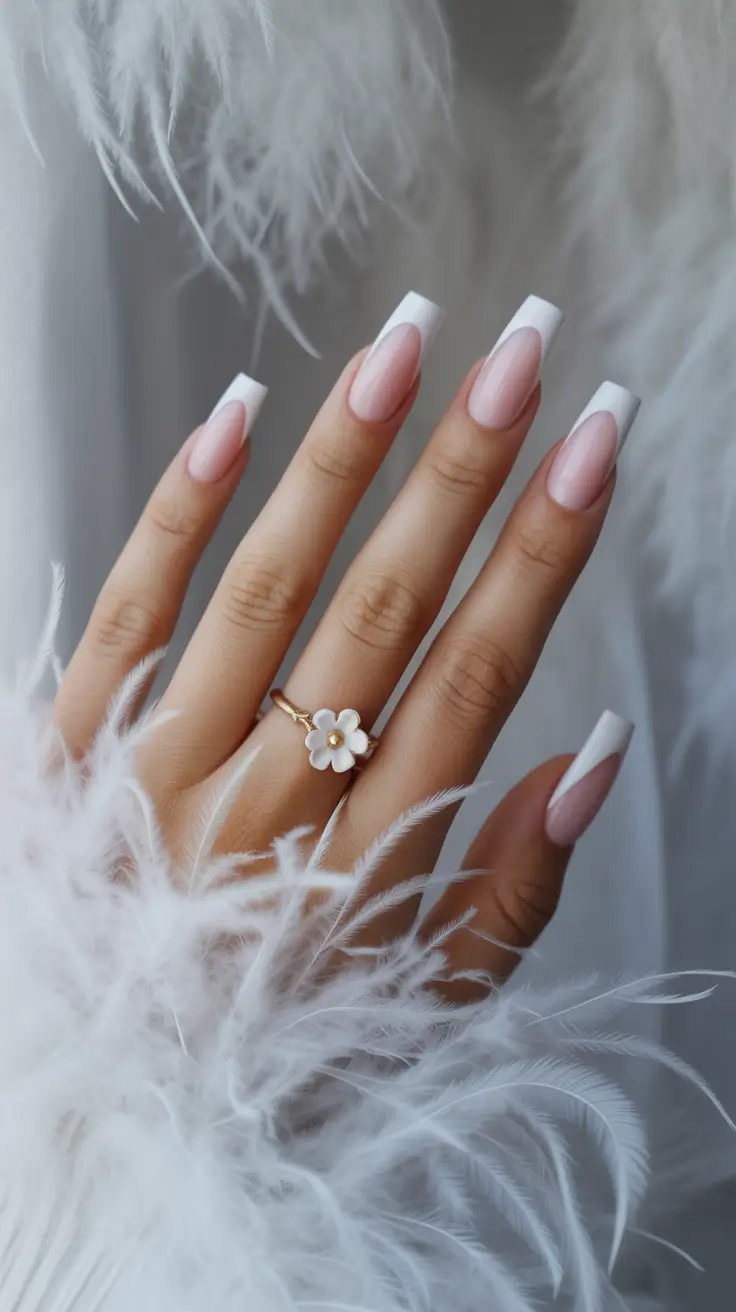 stylish French nails 2026 Long White French With Feather-Light Gradient