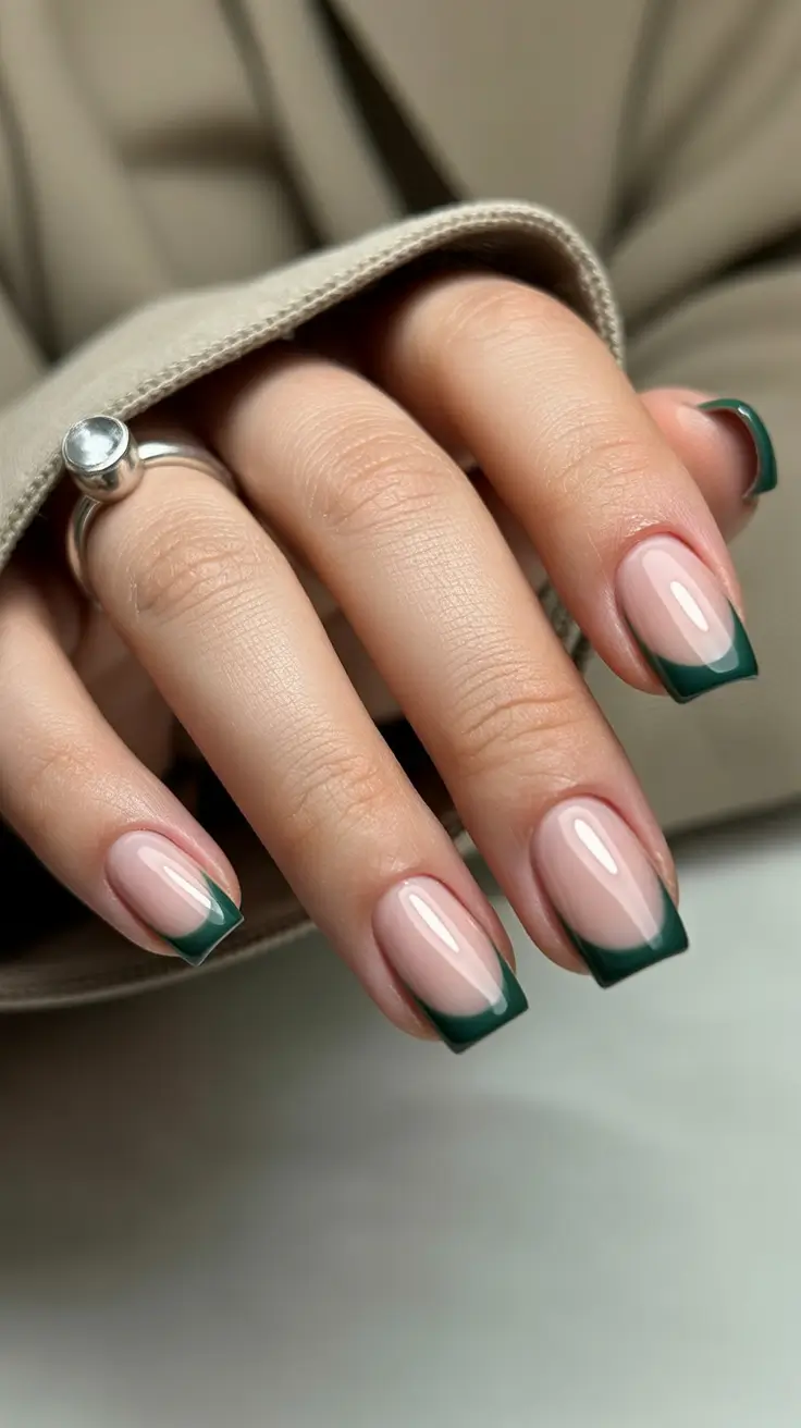 stylish French nails 2026 Classic Green Square French With Modern Minimalism