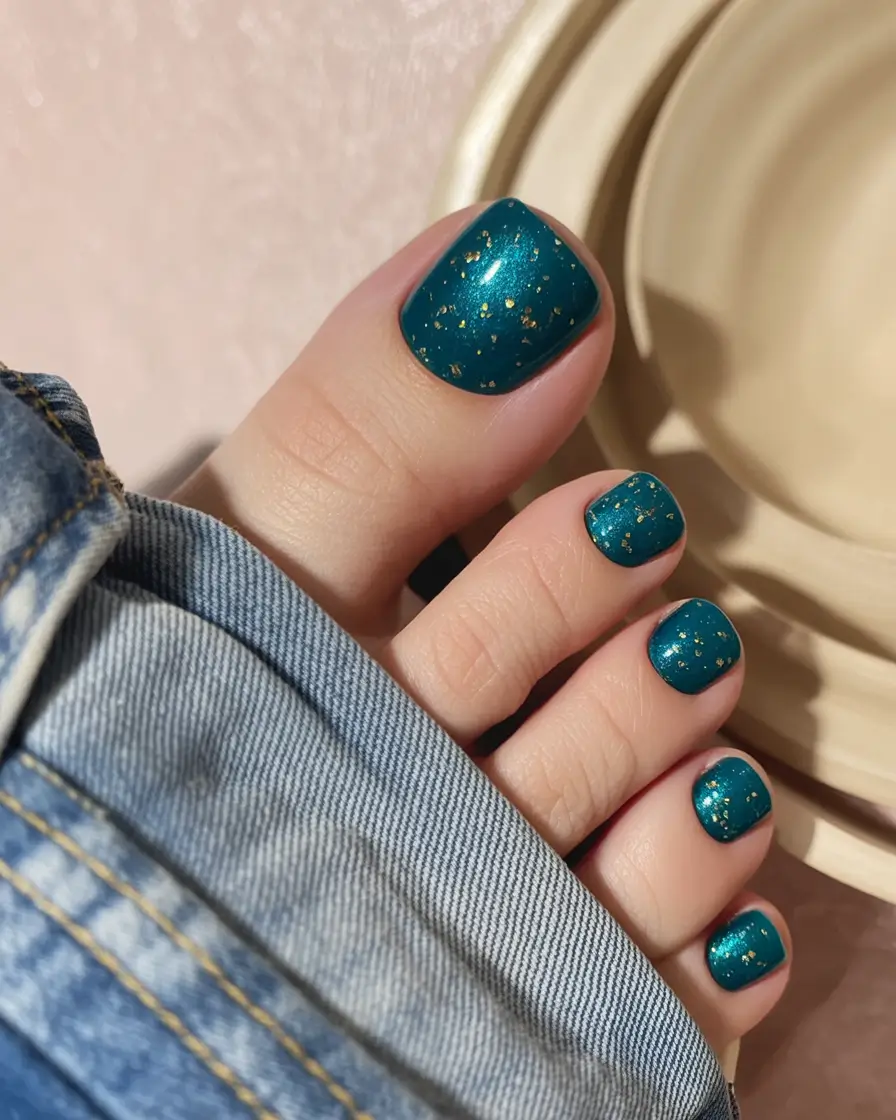 toe nails ideas 2026 Teal Sparkle Luxe