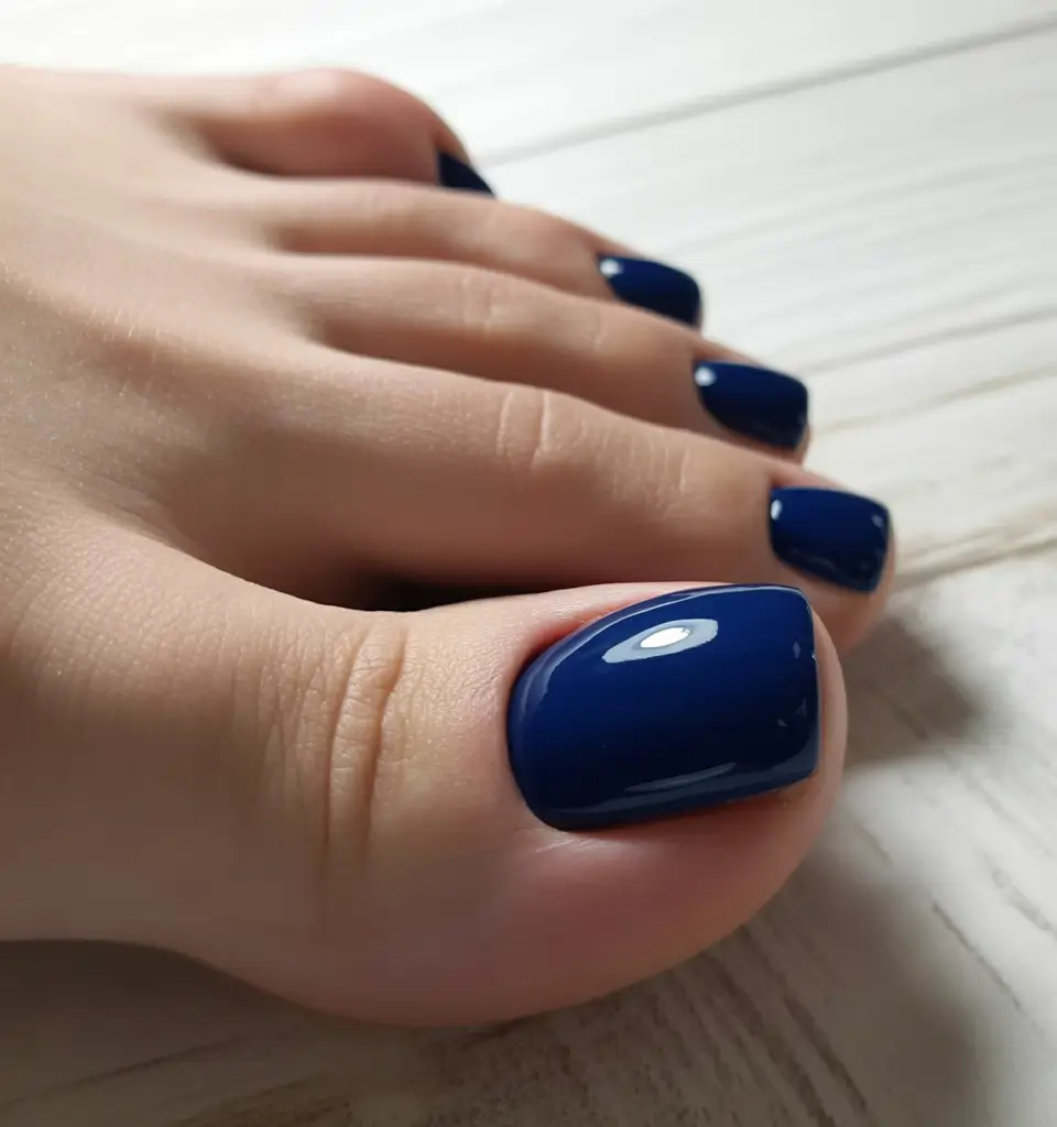 toe nails ideas 2026 Bold Midnight Blue Shine