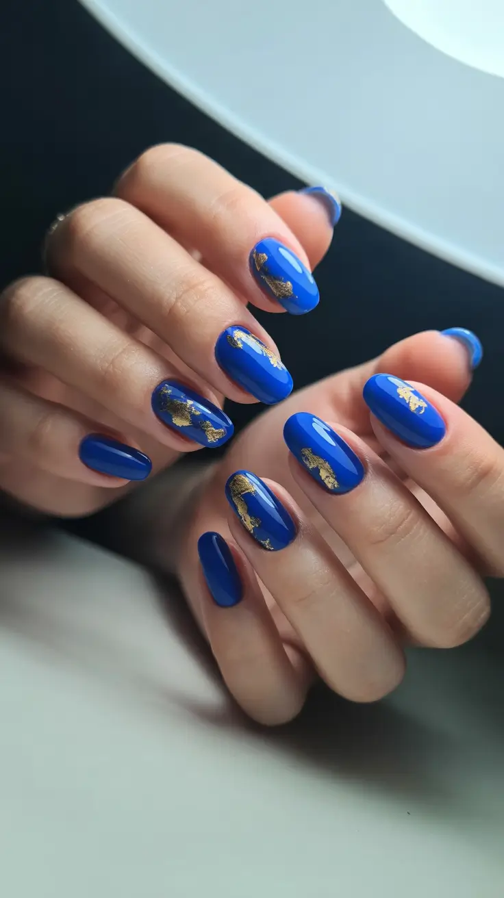 trending nail colors 2026 Royal Blue & Gold Impression