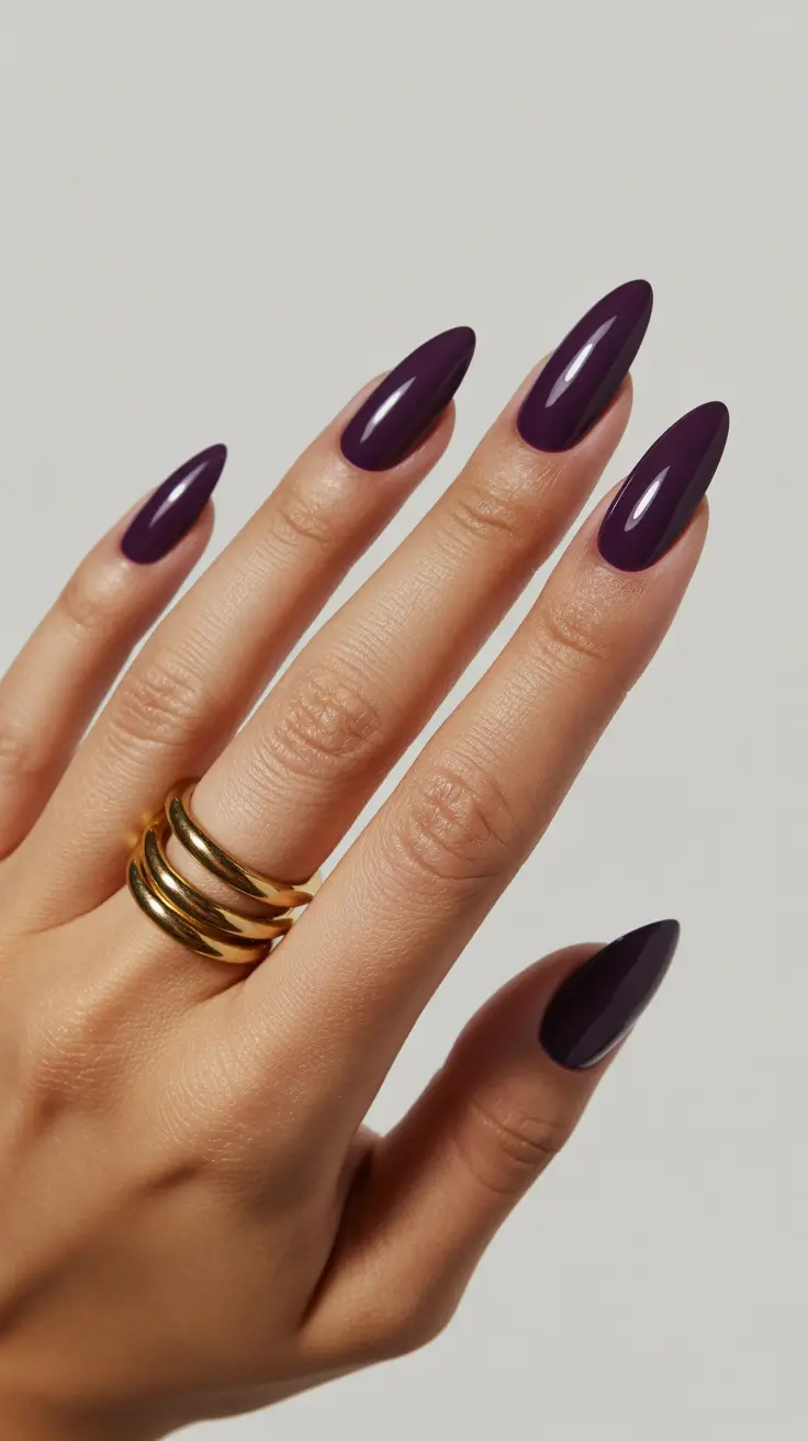 trending nail colors 2026 Plum Eclipse Almonds
