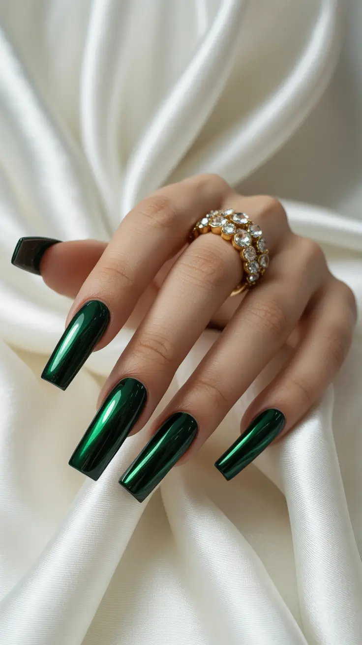 trending nail colors 2026 Emerald Chrome Luxe