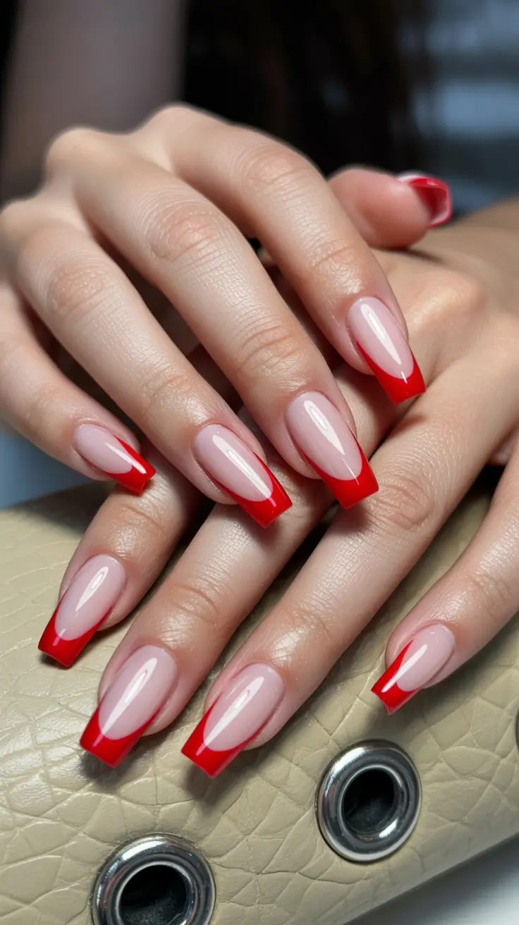 trending nail colors 2026 Retro Red French Drama