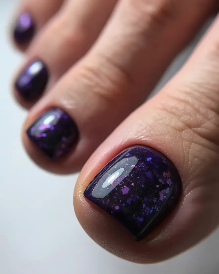 trending pedicure nails colors 2026 Cosmic Purple Flake Galaxy
