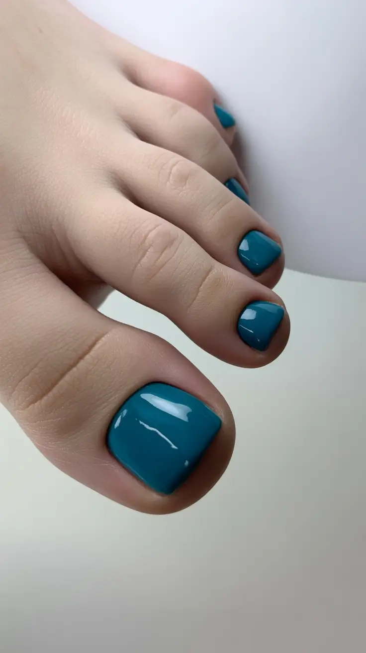 trending pedicure nails colors 2026 Deep Ocean Teal Gloss