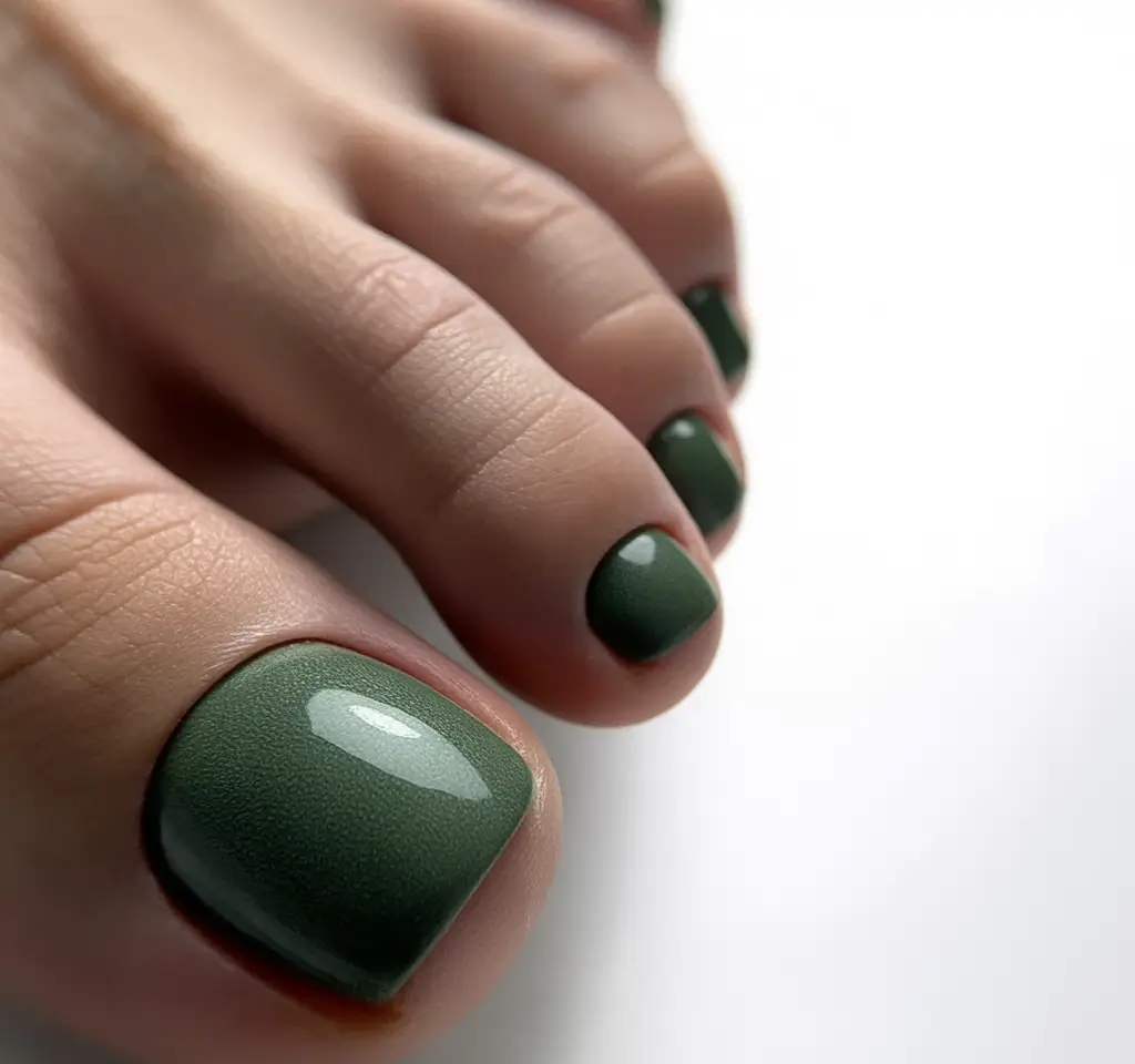 trending pedicure nails colors 2026 Mossy Matte Green Calm