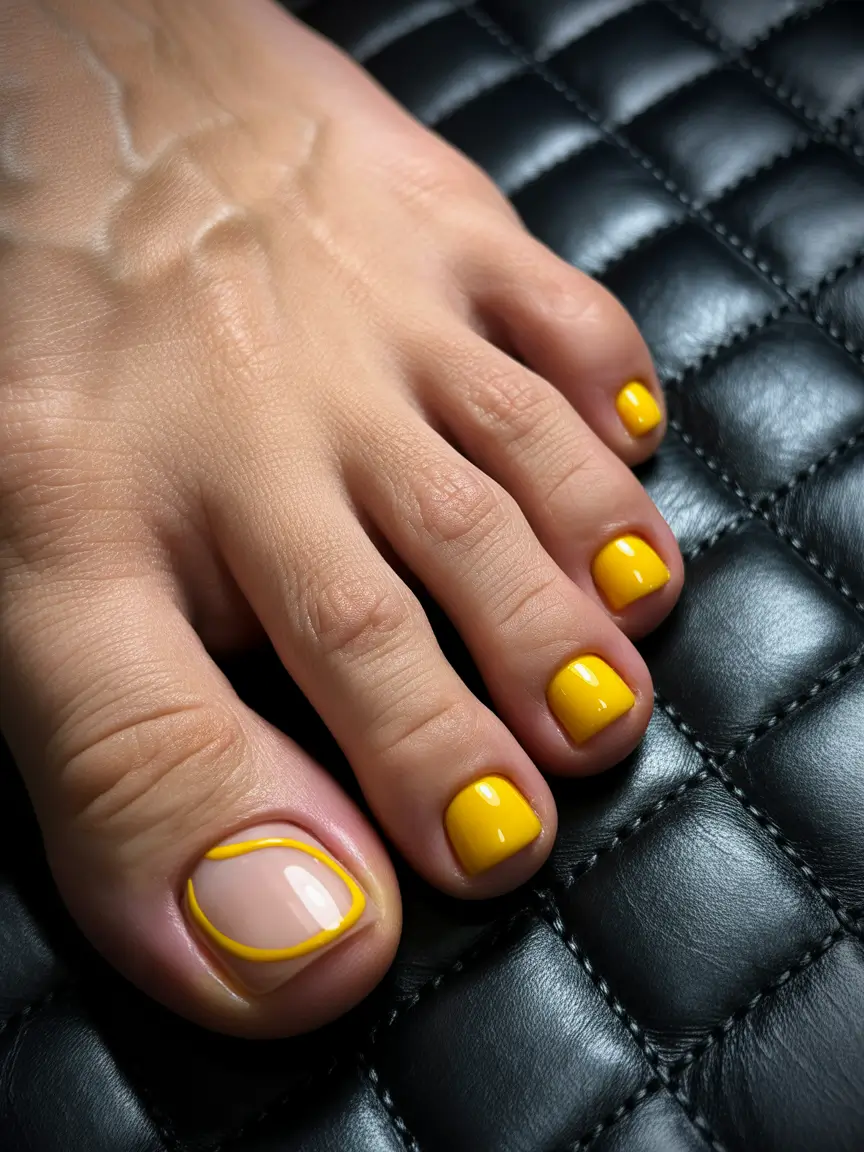 trending pedicure nails colors 2026 Golden-Yellow Outline Glow