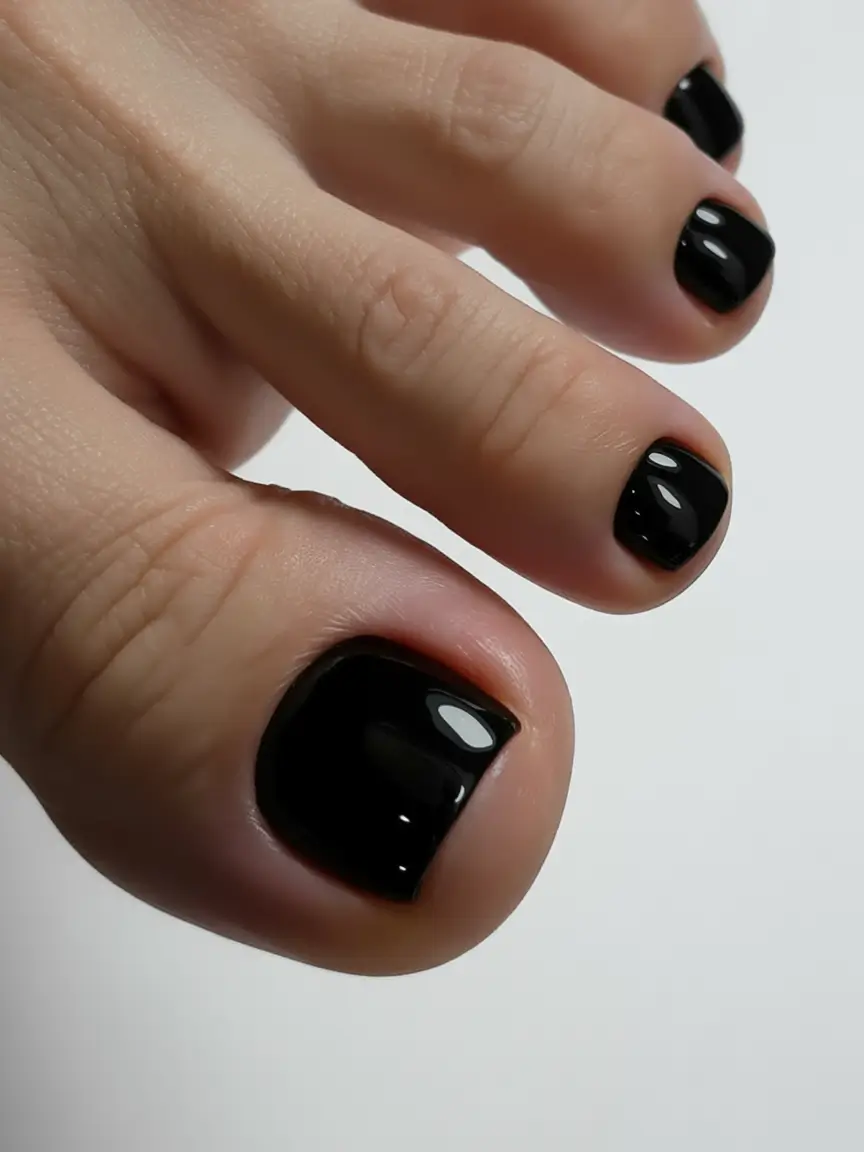 trending pedicure nails colors 2026 Ink-Black Mirror Shine