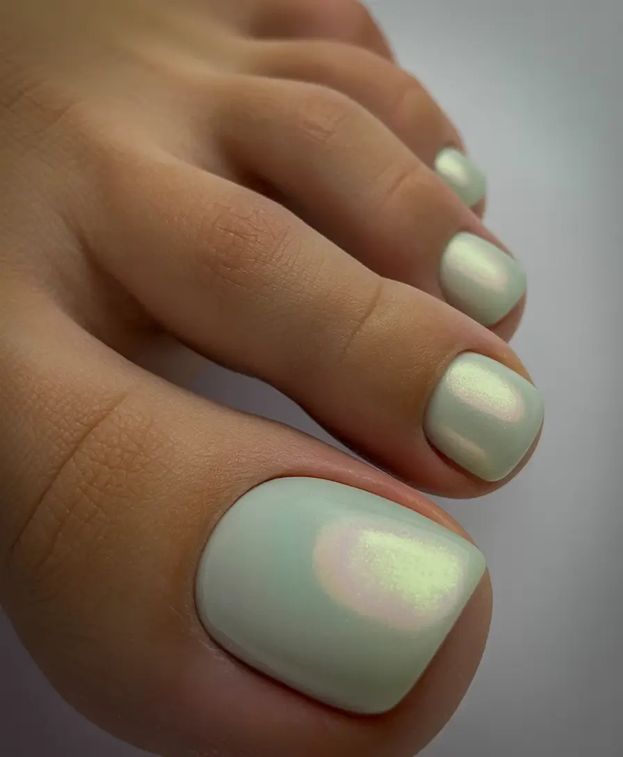 trending pedicure nails colors 2026 Soft Pearl Mint Radiance