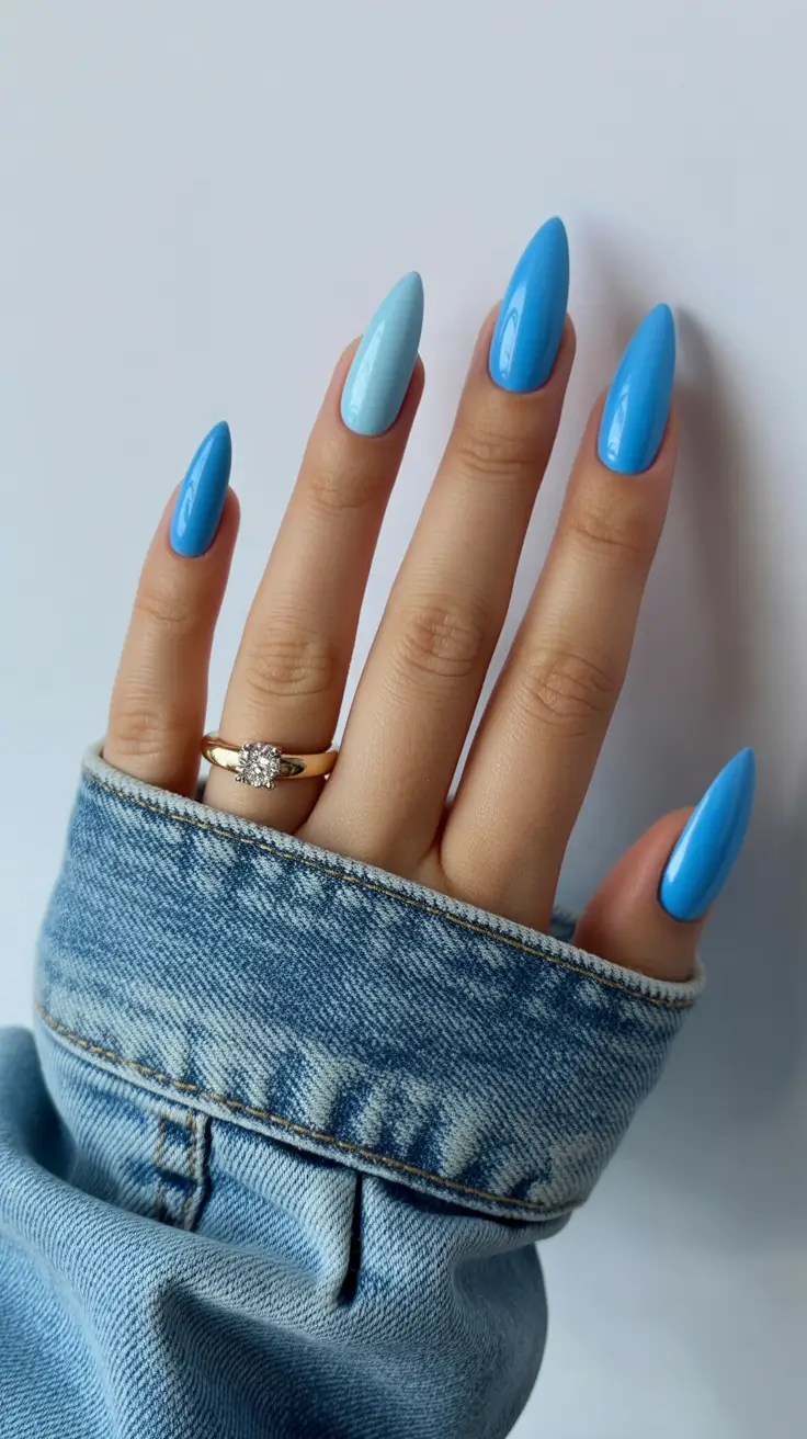 trendy neon nails 2026 Cool Blue Gradient Almonds