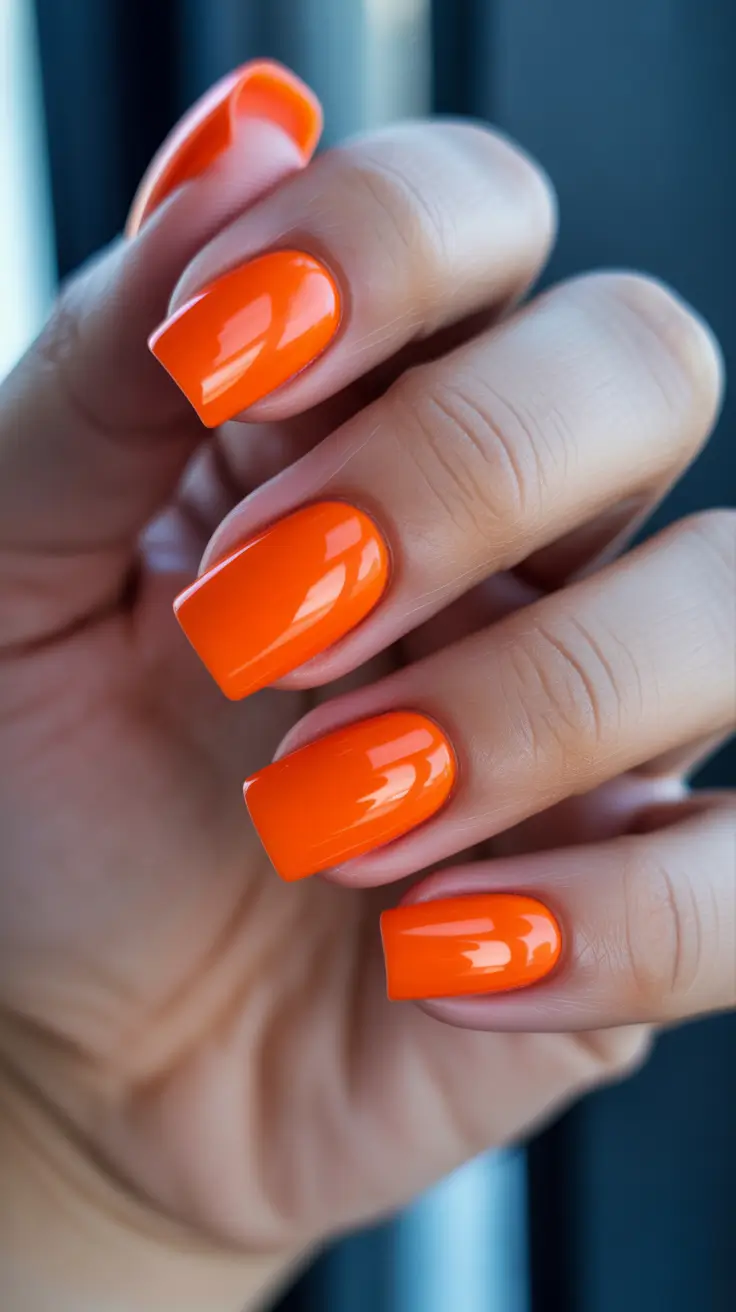 trendy neon nails 2026 Square Tangerine Glow