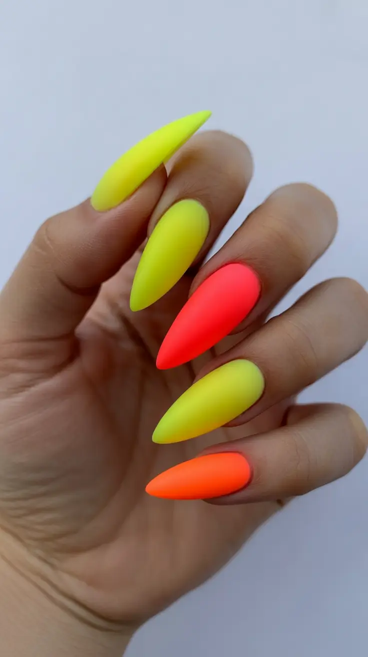 trendy neon nails 2026 Electric Citrus Matte Claws