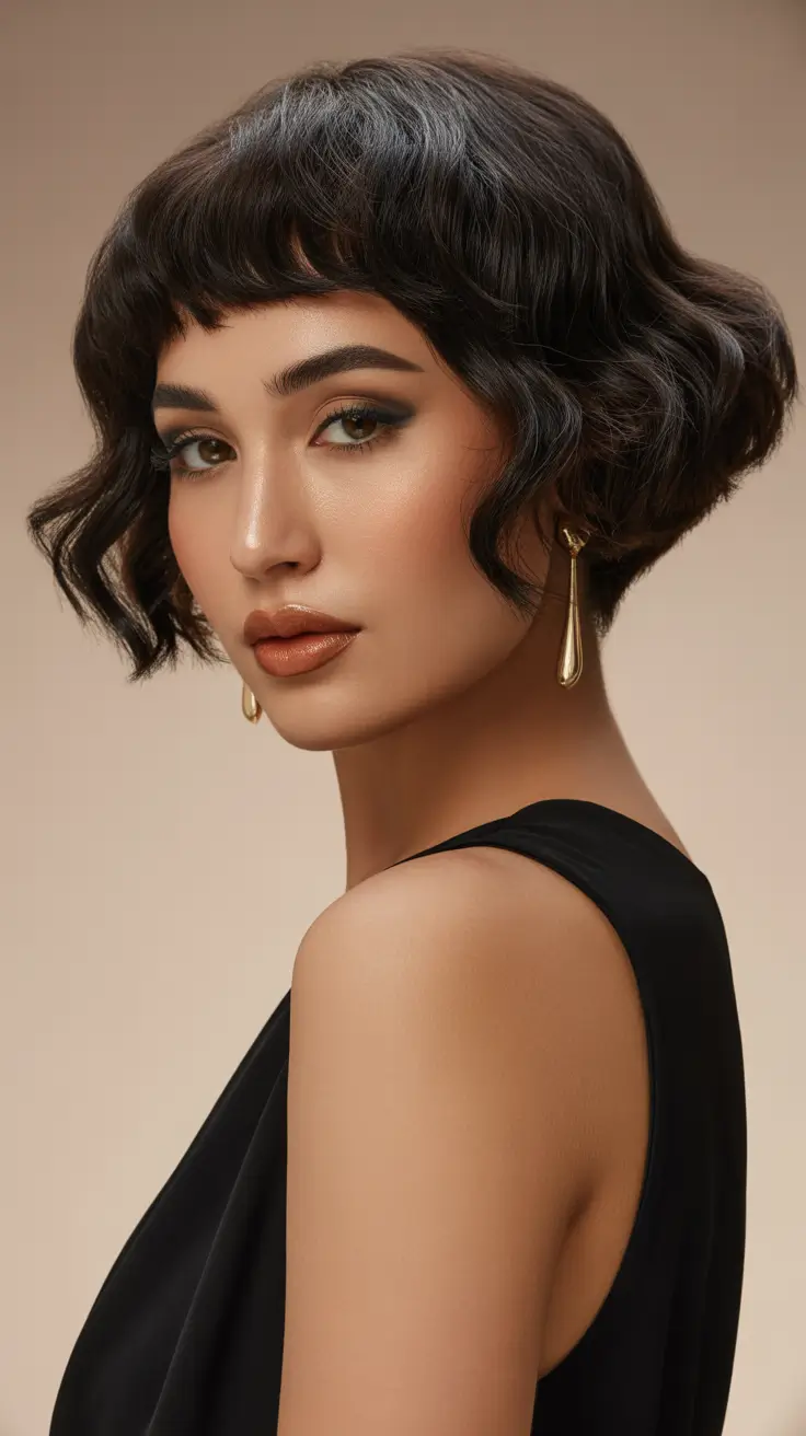 Trendy quick hairstyles 2026 Short Wavy Bob with Micro Fringe