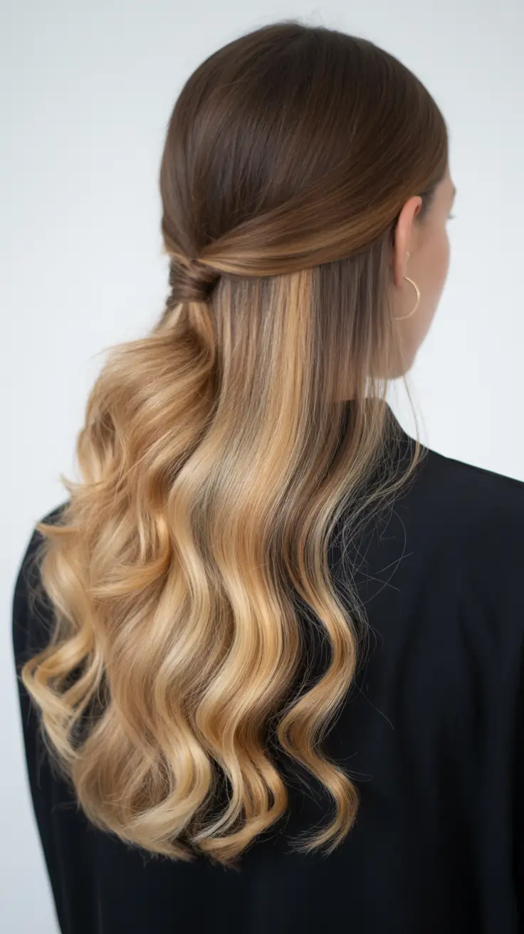 Trendy quick hairstyles 2026 Half-Up Twisted Waves with Soft Balayage