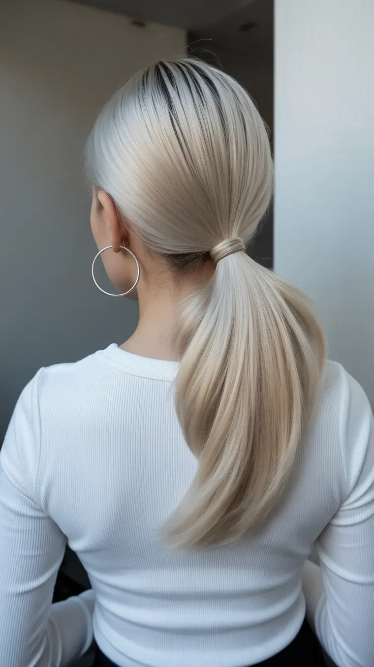 Trendy quick hairstyles 2026 Low Sleek Ponytail Wrapped with Hair