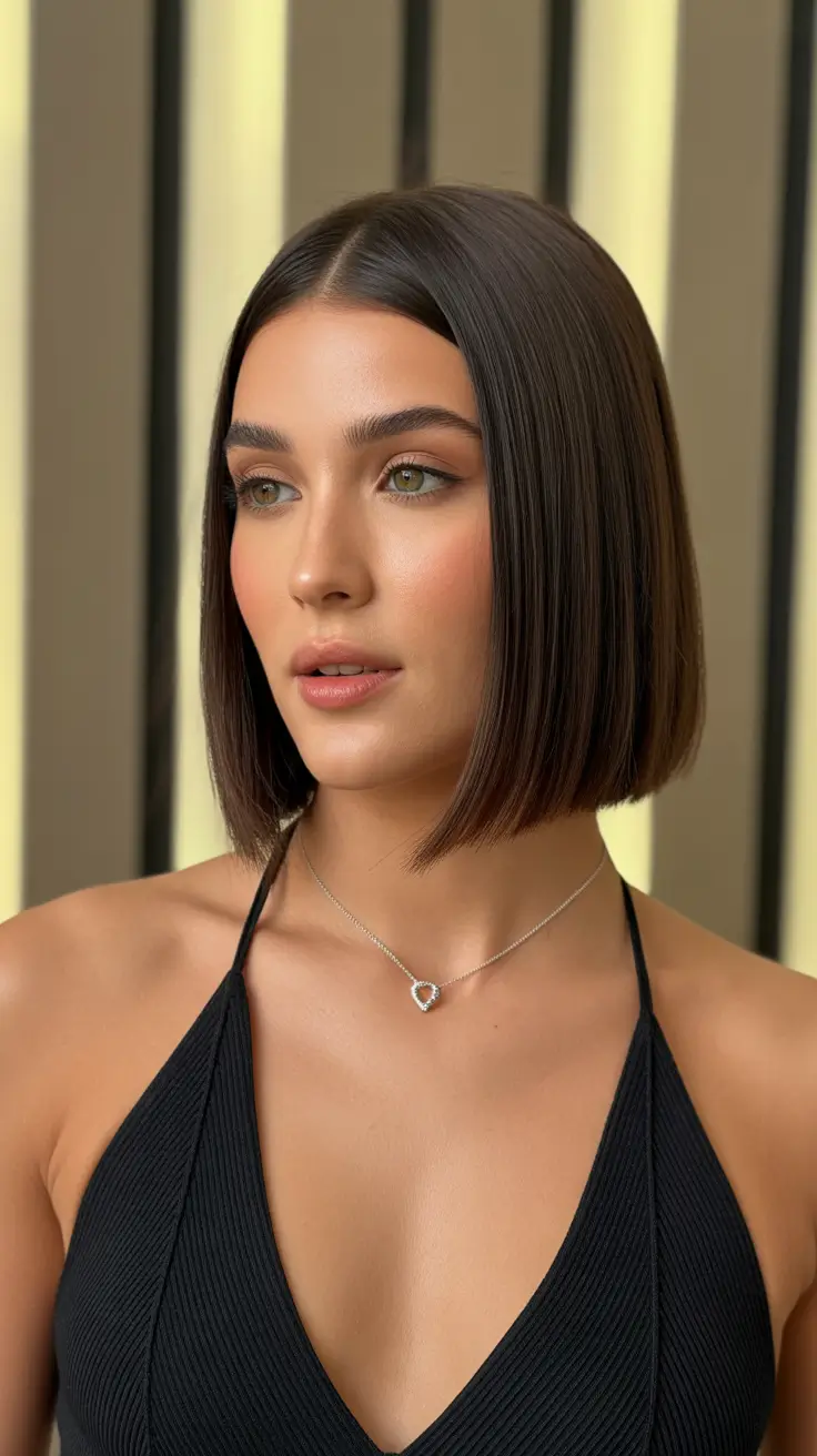 Trendy quick hairstyles 2026 Glass-Sleek Blunt Bob with Center Part