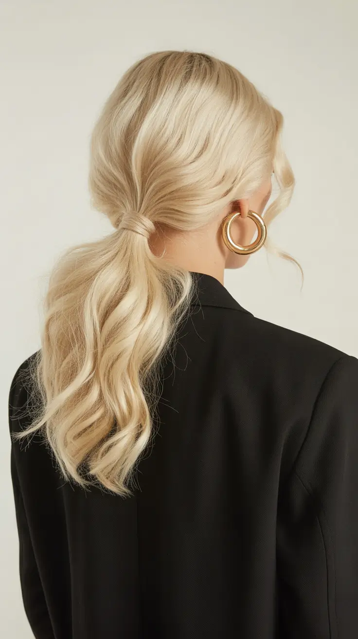 Trendy quick hairstyles 2026 Soft Wavy Ponytail with Wrapped Base
