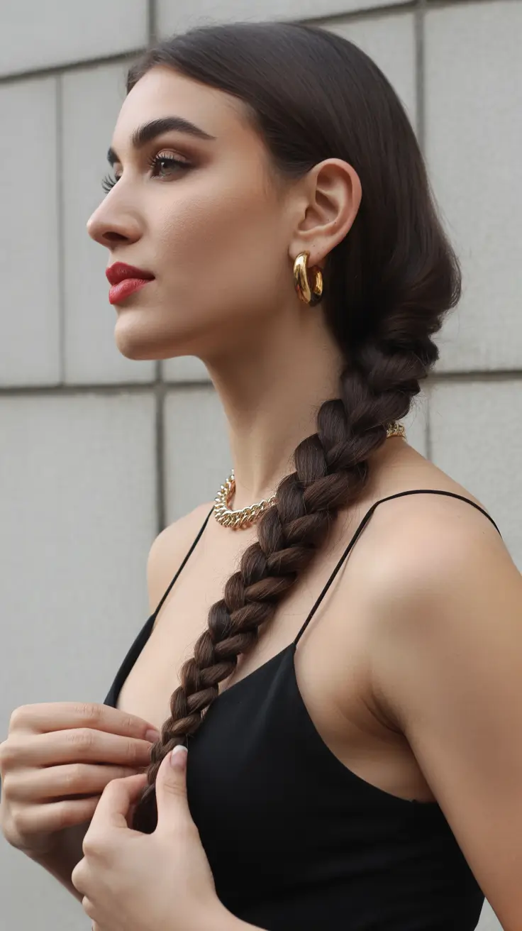 Trendy quick hairstyles 2026 Defined Long Braid with Evening Elegance