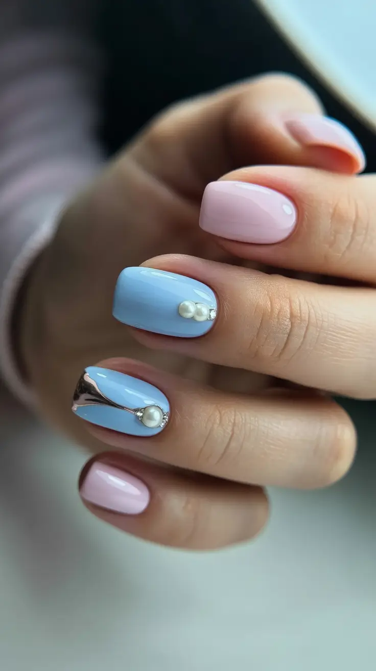 vacation nails trend 2026 Pearl-Accented Pastel Square Nails for Elegant Travel Moments