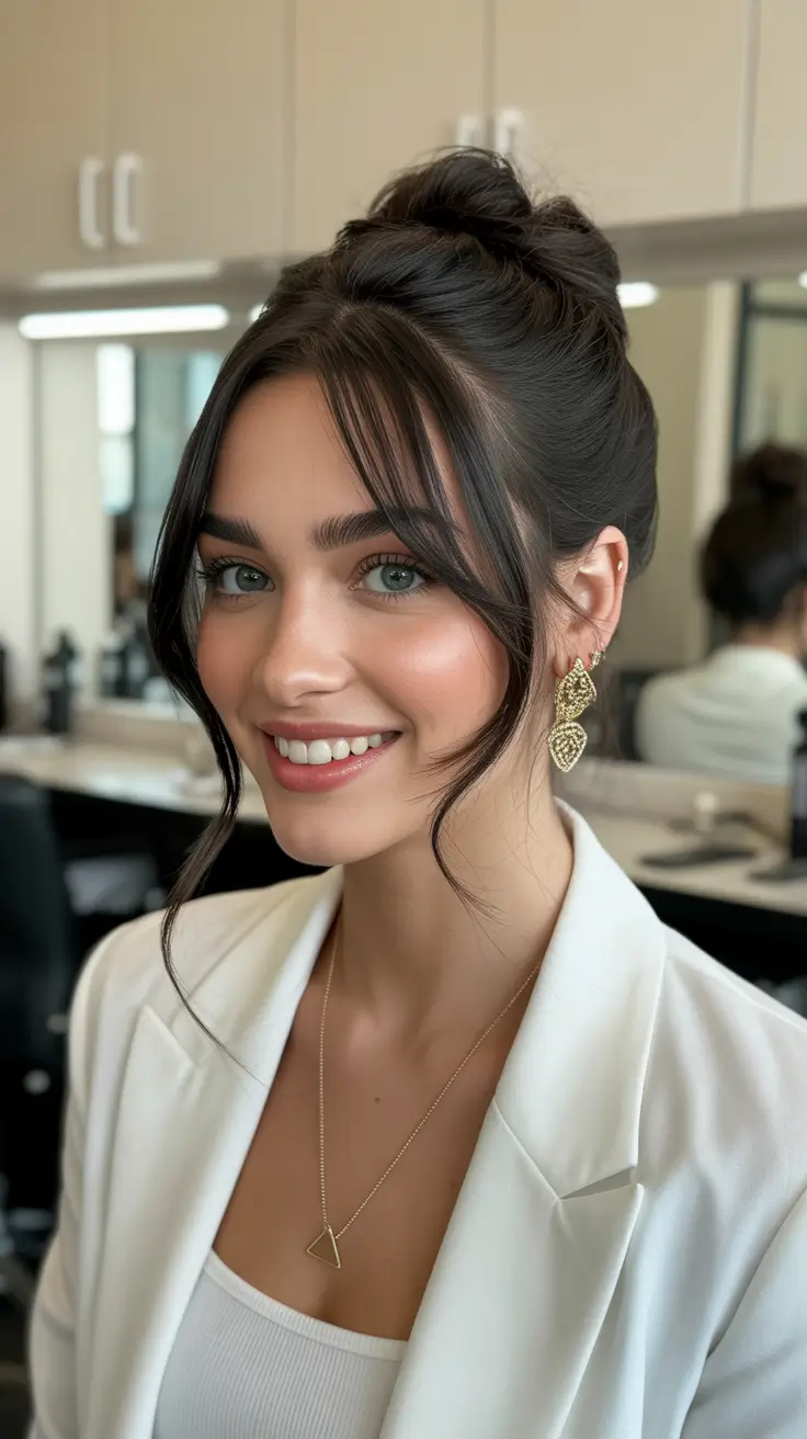 Wedding hairstyles inspiration 2026 Soft Updo with Wispy Curtain Pieces