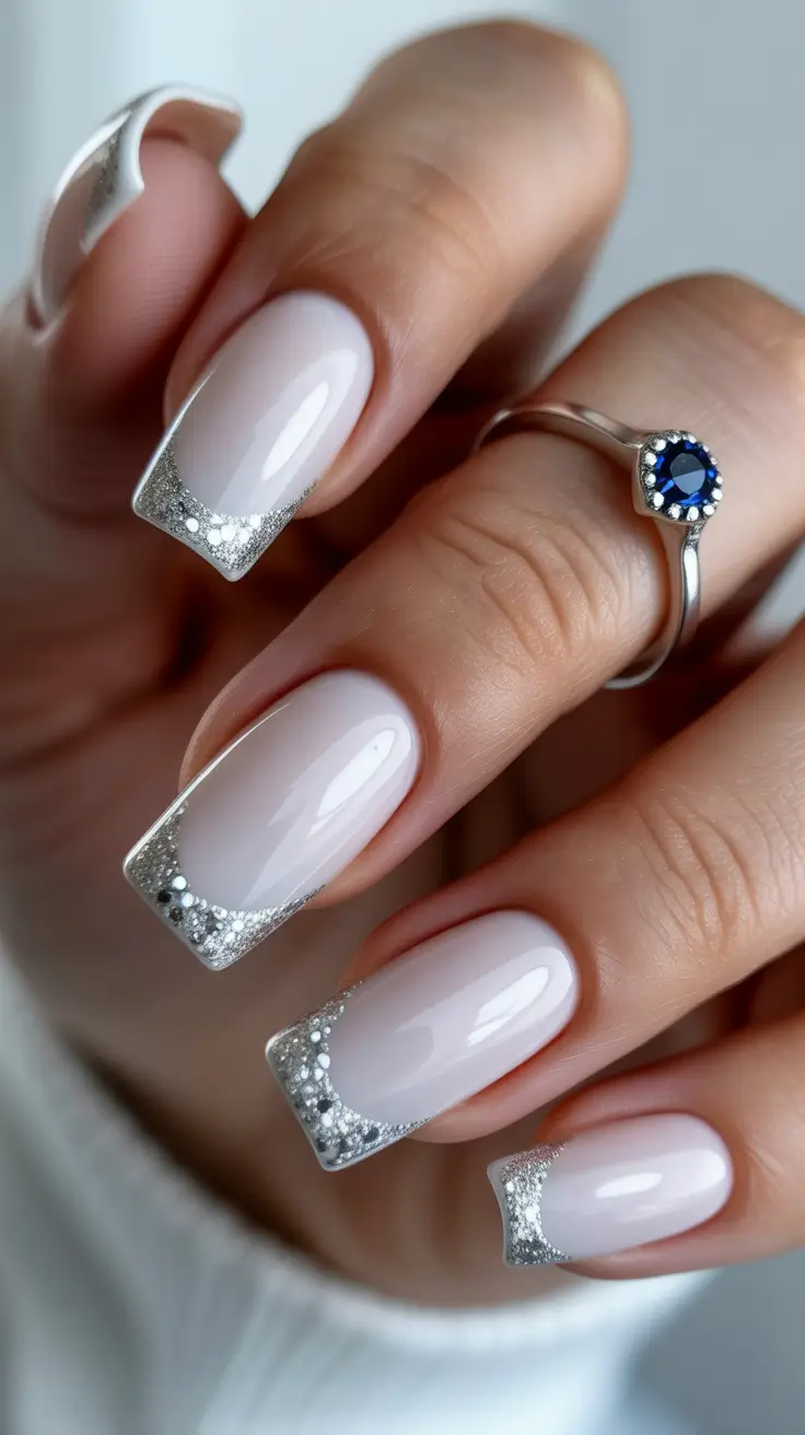 white nails inspiration 2026 Silver Bubble French Tips for a Playful, Modern Sparkle