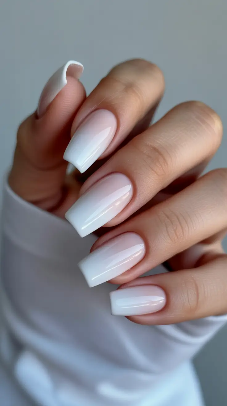 white nails inspiration 2026 Seamless Milky Ombre for a Clean, Fresh Finish