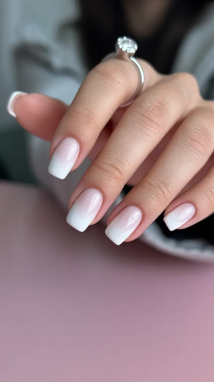 white nails inspiration 2026 Soft White Ombre for a Breezy, Romantic Finish