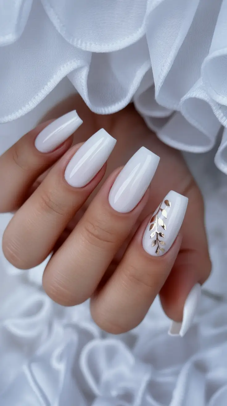 white nails inspiration 2026 Long Sculpted Whites With Gold Accents for a Luxe 2026 Moment
