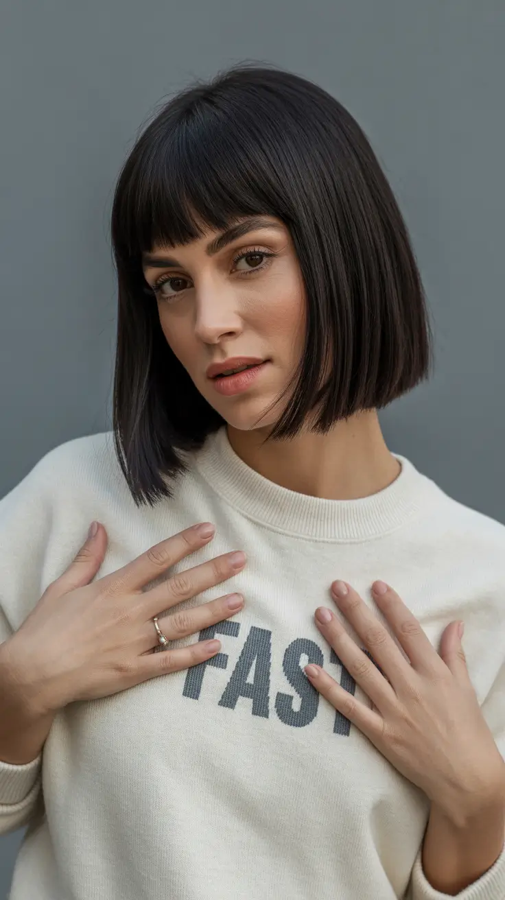 Women over 40 haircut inspiration 2026 Precision Bob with Micro Bangs