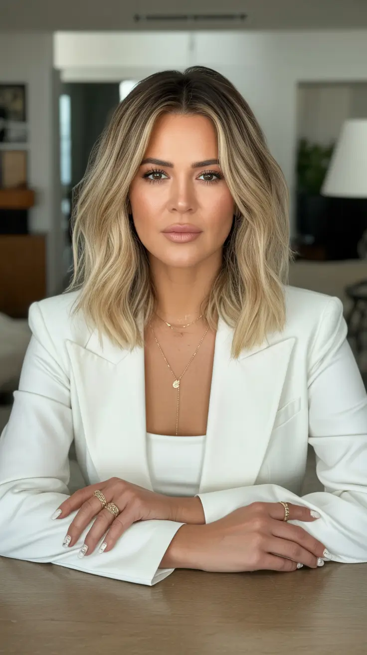 Women over 40 haircut inspiration 2026 Soft Balayage Waves with Power Elegance