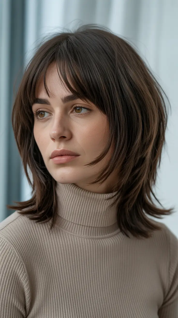 Women over 40 haircut inspiration 2026 Layered Shag with Curtain Bangs
