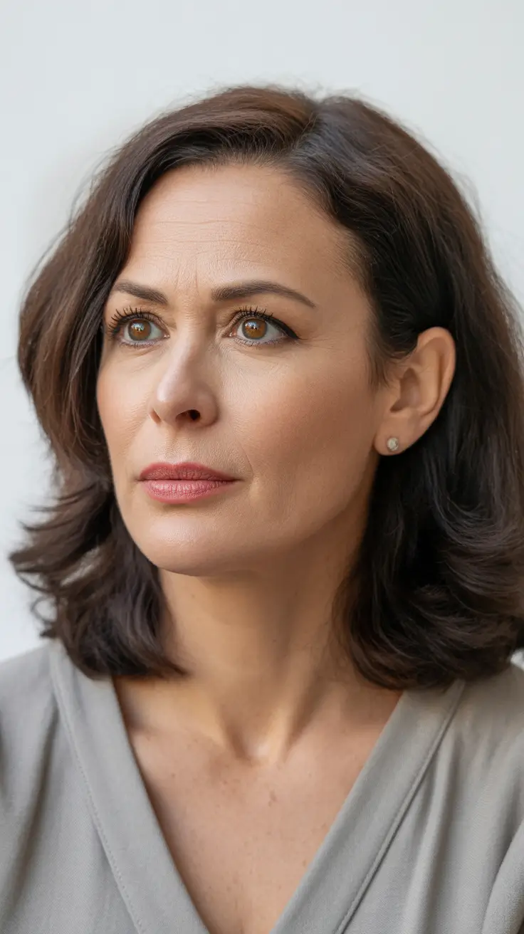 Women over 50 haircut inspiration 2026 Textured Medium Bob with Chocolate Gloss