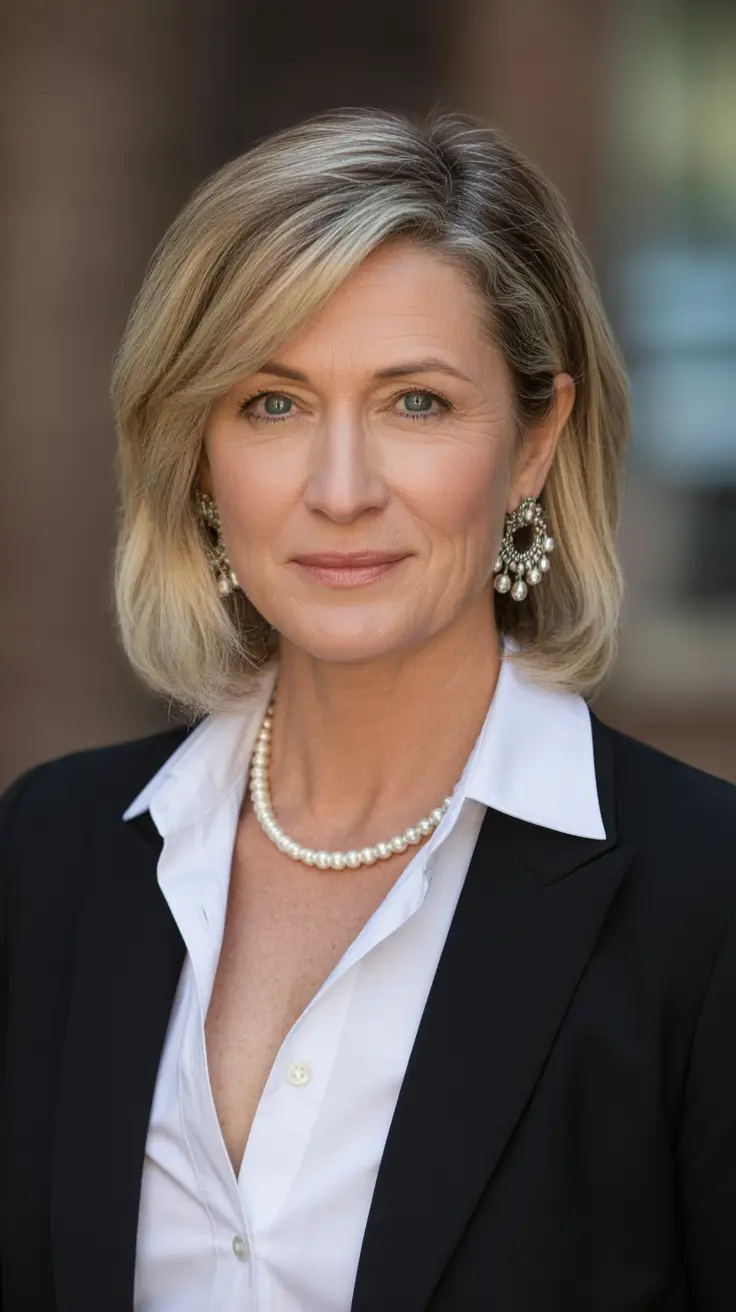 Women over 50 haircut inspiration 2026 Modern Blonde Shoulder-Length Cut with Layers